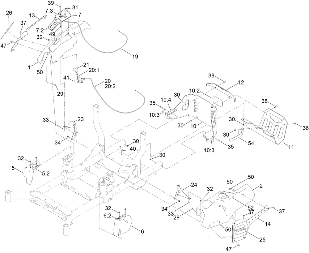 Console And Guard Assembly Diagram and Parts List for 76601 410400000 - 412173588 Toro Lawn Tractor