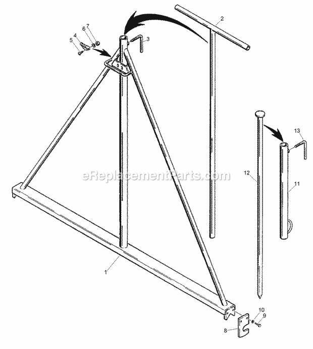 Hydra-Borer Drill Stem Level Frame Diagram and Parts List for 2011  Toro Lawn Tractor Accessories