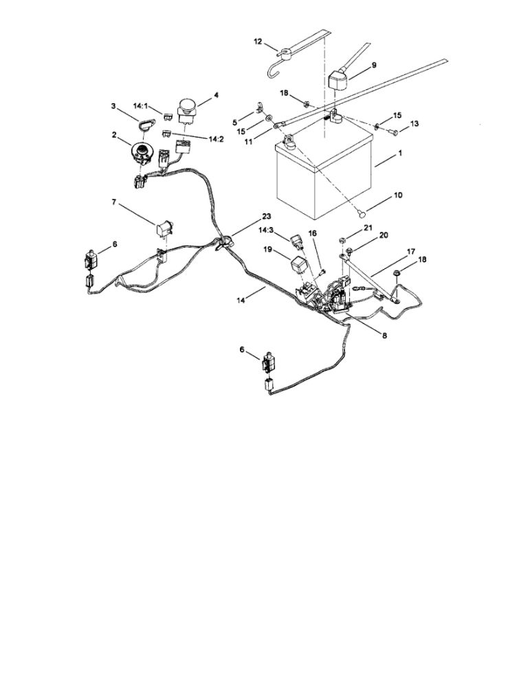 Electrical Assembly Diagram and Parts List for 74360 310000001 AND UP Toro Lawn Mower