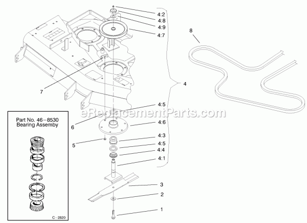 52-In. Deck Spindle Assembly Diagram and Parts List for 74175 200000001-200999999 Toro Lawn Mower