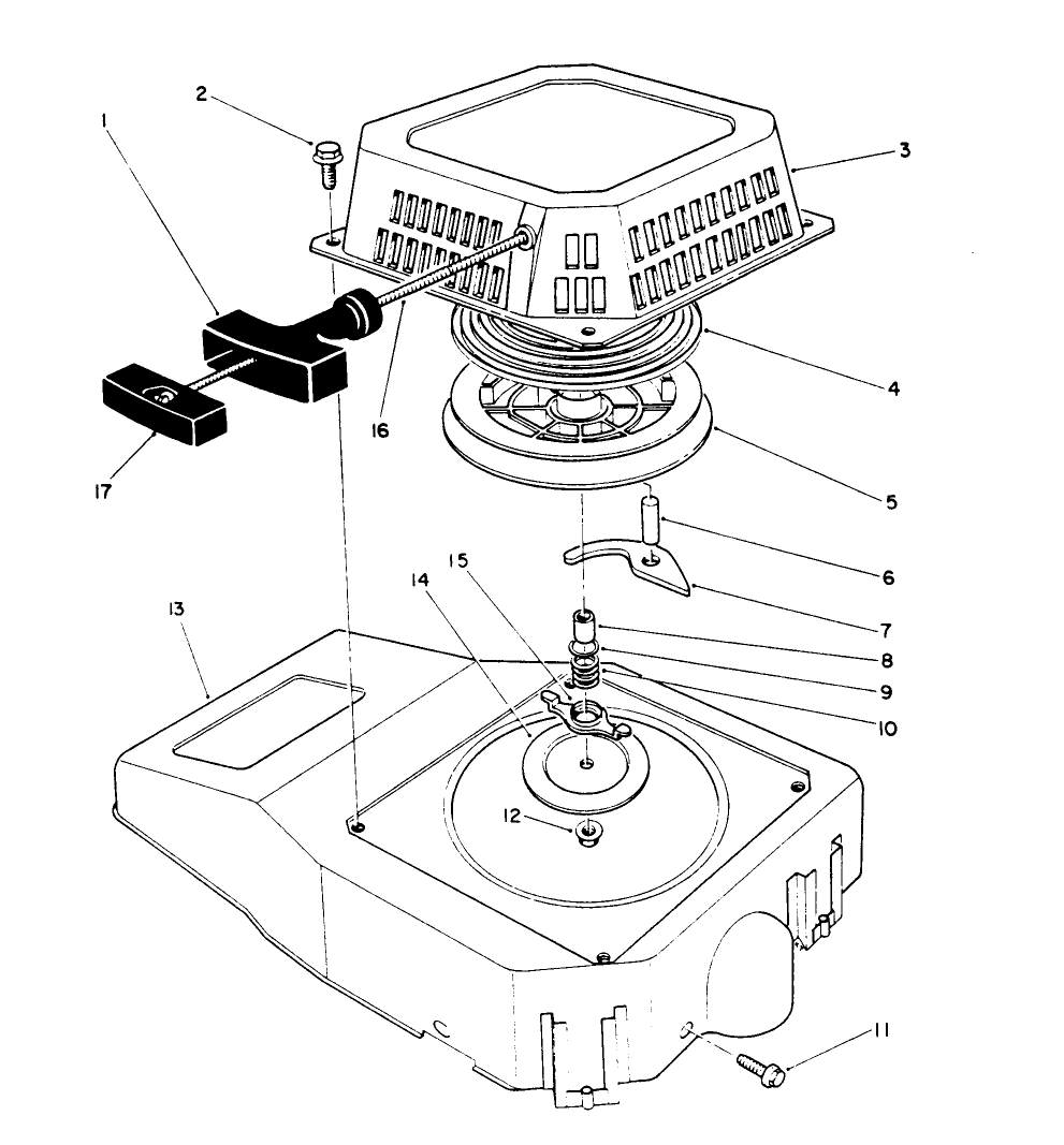 Recoil Assembly (Engine Model No. Vml0-2) Diagram and Parts List for 26623 0000001 - 0999999 Toro Lawn Mower