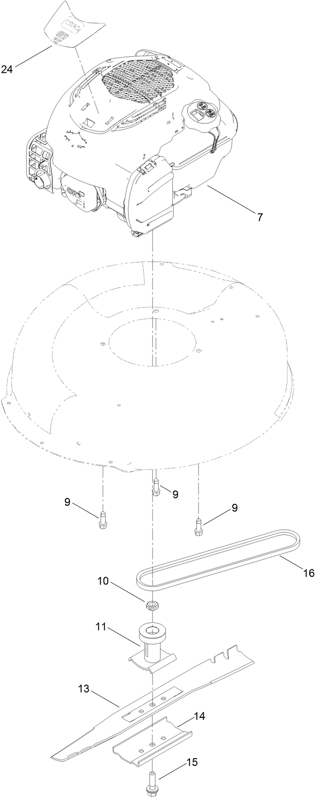 Engine And Blade Assembly Diagram and Parts List for 21750 407300000 - 410999999 Toro Lawn Mower
