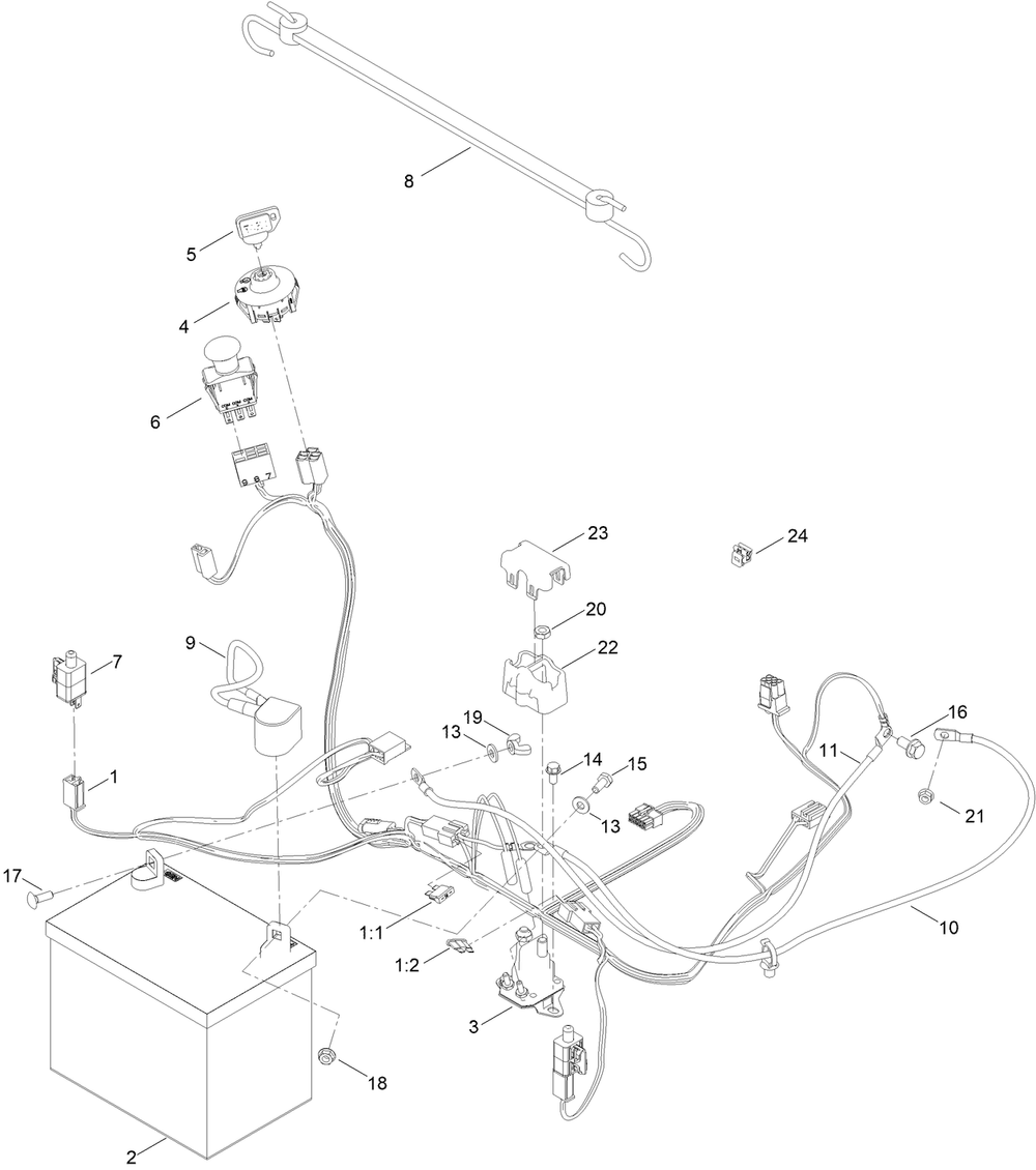 Electrical Assembly Diagram and Parts List for 74687 412456714 - 412456763 Toro Lawn Tractor
