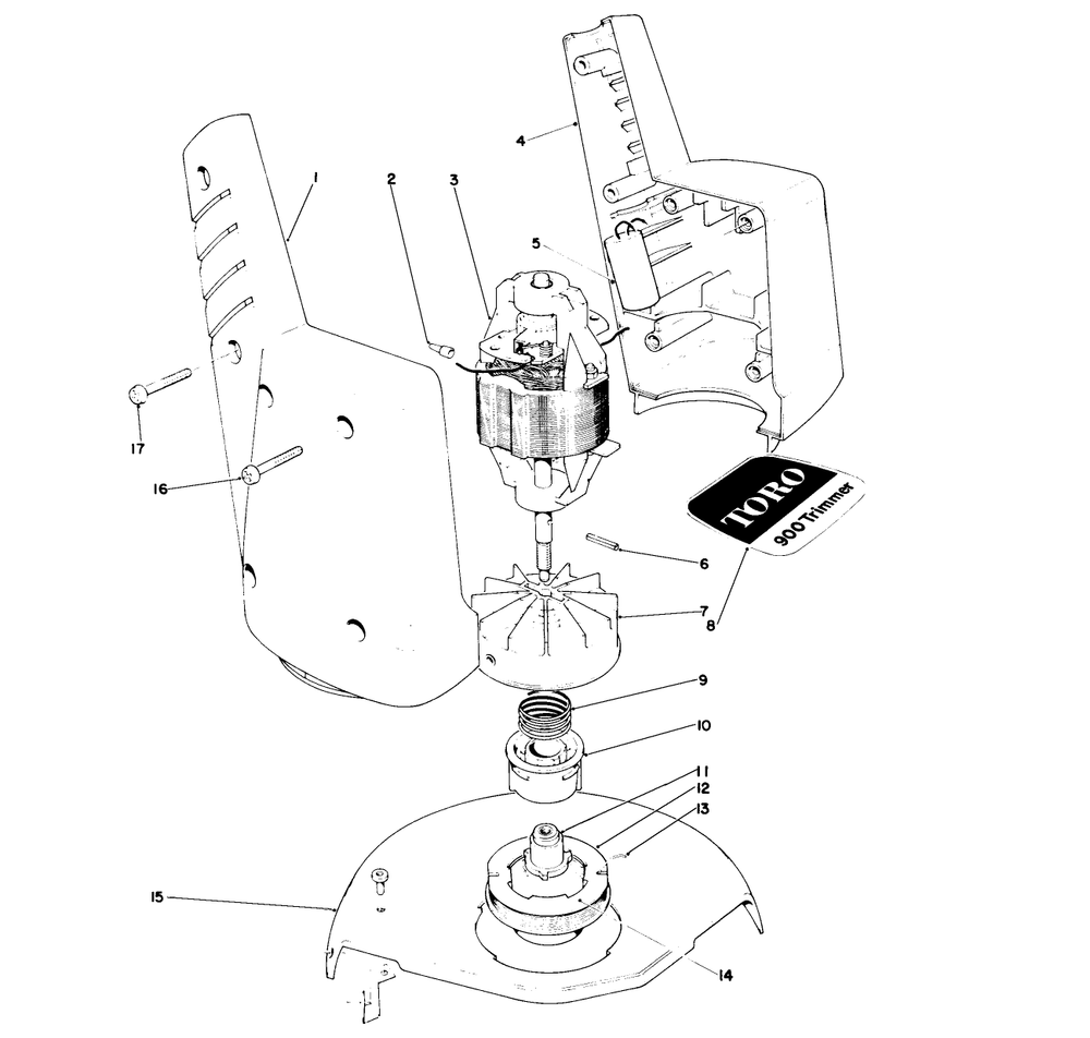 Motor & Housing Assembly Diagram and Parts List for 51215 0000001 - 0999999 Toro Trimmer