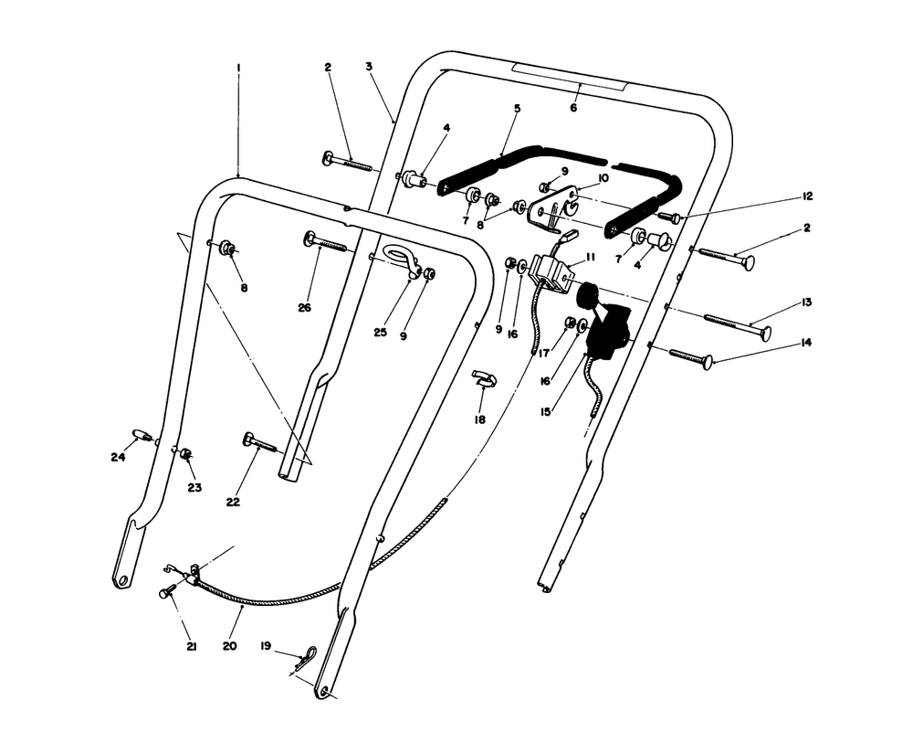 Handle Assembly Diagram and Parts List for 16575 6000001 - 6999999 Toro Lawn Mower