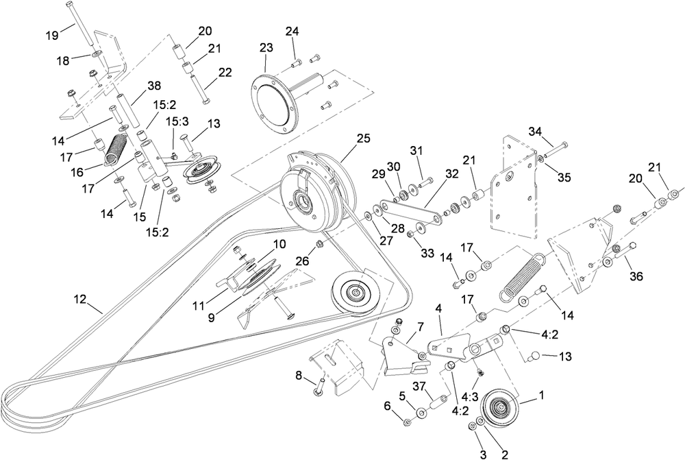 Deck Belt Drive Assembly Diagram and Parts List for 74269 (290000001-290999999)(2009) Toro Lawn Mower
