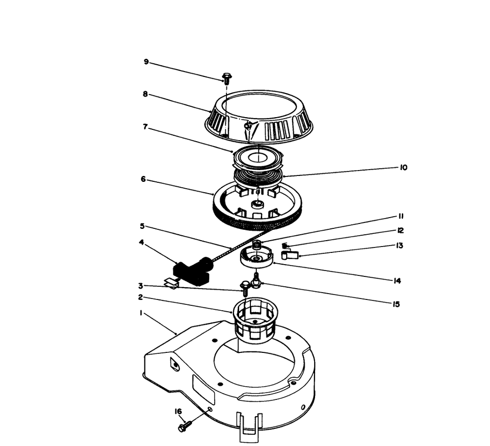 Recoil Assembly (Engine Model No. 47pm1-2) Diagram and Parts List for 20106 2000001 - 2999999 Toro Lawn Mower