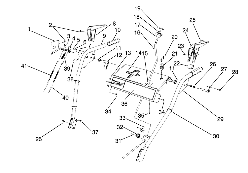 Handle Assembly Diagram and Parts List for 38570 1000001 - 1999999 Toro Snow Blower
