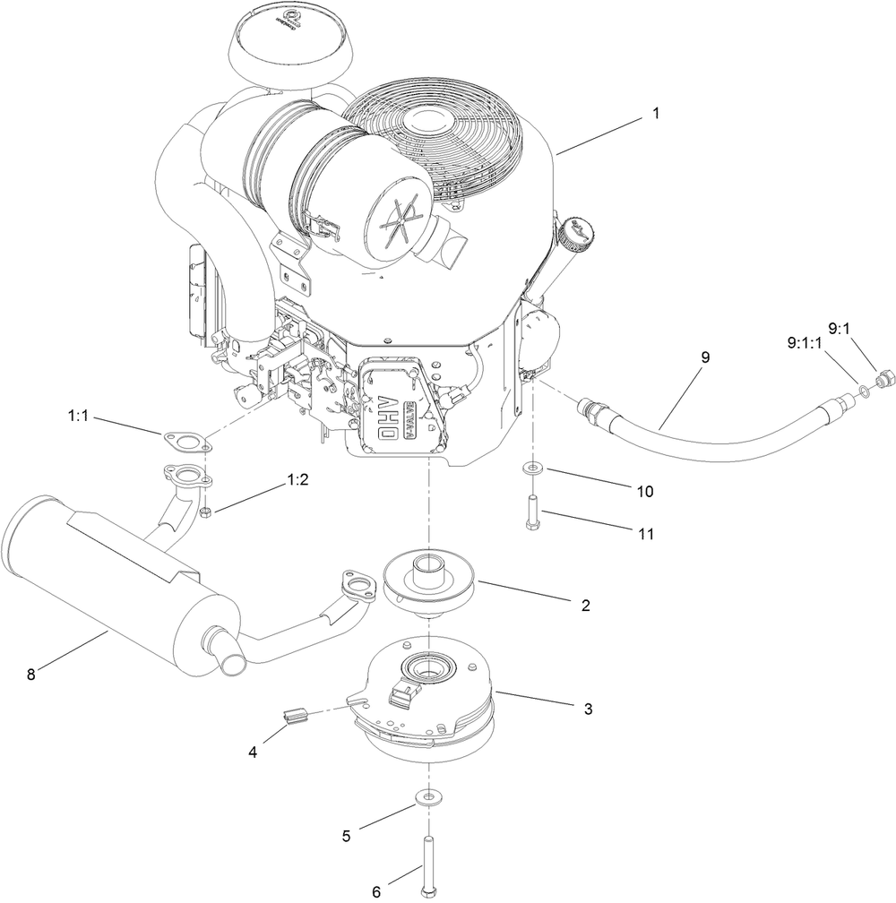 Engine Assembly Diagram and Parts List for 44454 406643229-407999999 Toro Lawn Mower