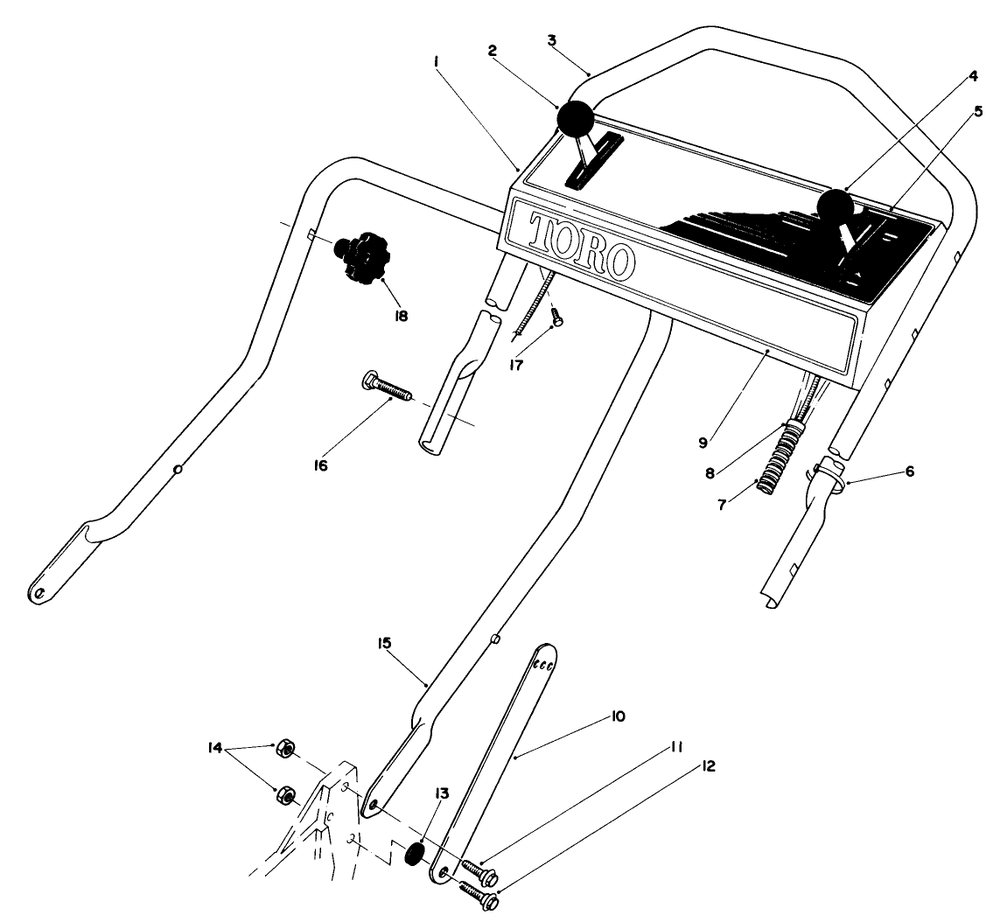 Handle Assembly Diagram and Parts List for 20674 3000001 - 3999999 Toro Lawn Mower