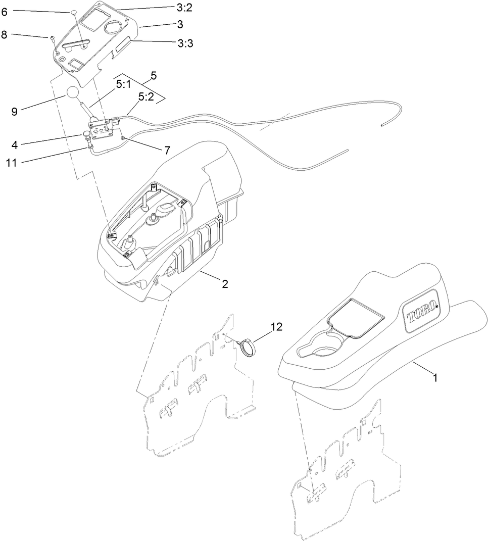 Fender, Console And Control Assembly Diagram and Parts List for 74902TE (313000001-313999999)(2013) Toro Lawn Mower