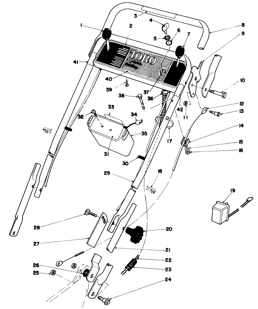 Handle Assembly Diagram and Parts List for 20715 0000001 - 0999999 Toro Lawn Mower