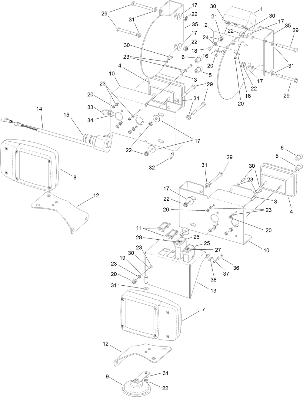 Light Kit Assembly Diagram and Parts List for 2840  Toro Lawn Tractor Accessories