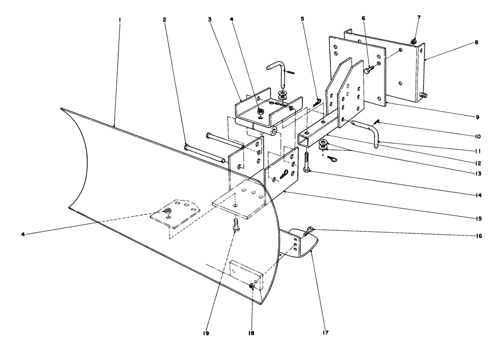 Grader Blade Assembly Model 59051 Diagram and Parts List for 38085 0000001 - 0999999 Toro Snow Blower