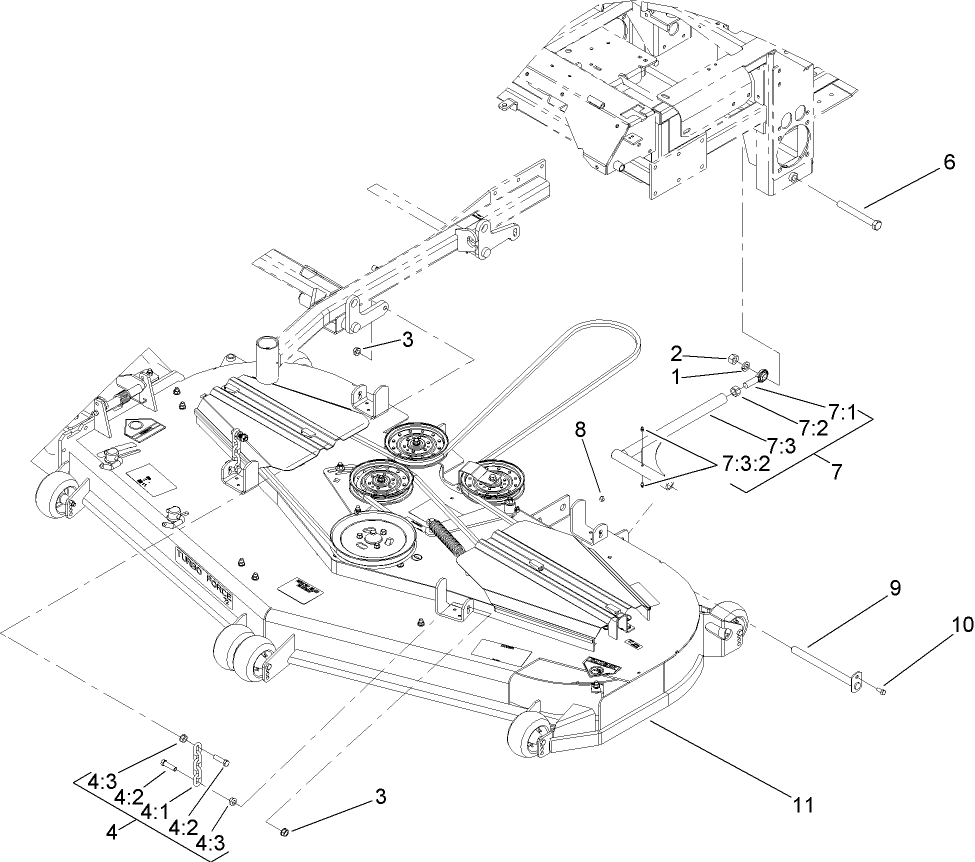 Deck Connection Assembly Diagram and Parts List for 74264TE (280000001-280999999)(2008) Toro Lawn Mower
