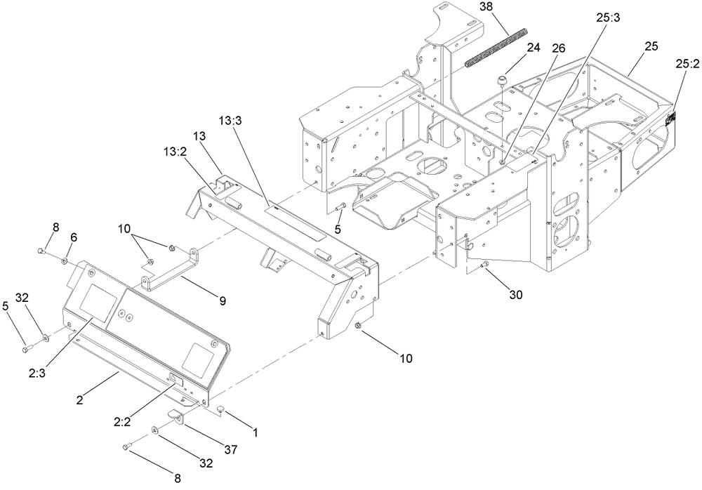 Main Frame Assembly Diagram and Parts List for 74416TE (280000001-280999999)(2008) Toro Lawn Mower