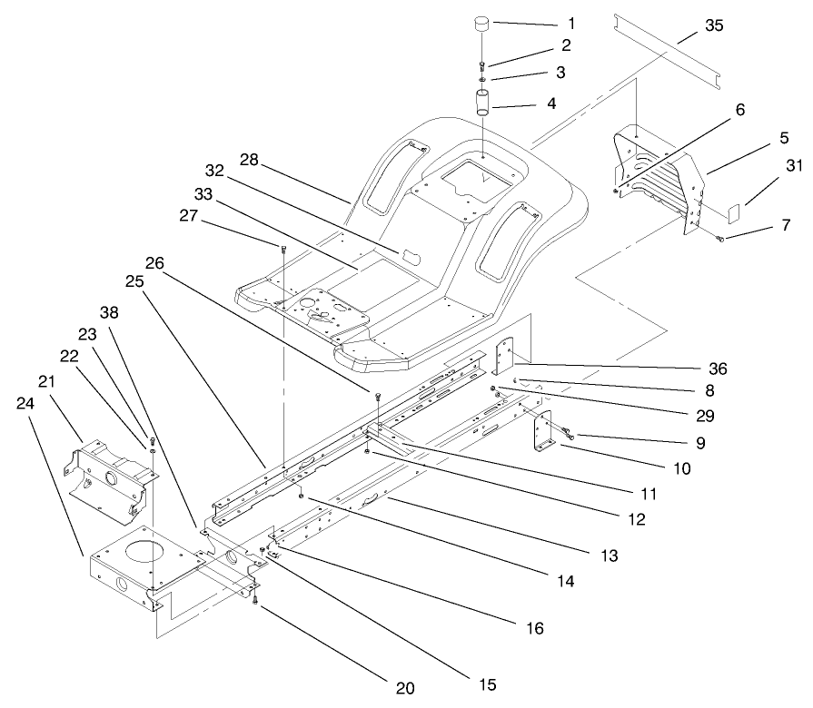 Frame Assembly Diagram and Parts List for 71218 7900001 - 7999999 Toro Lawn Tractor