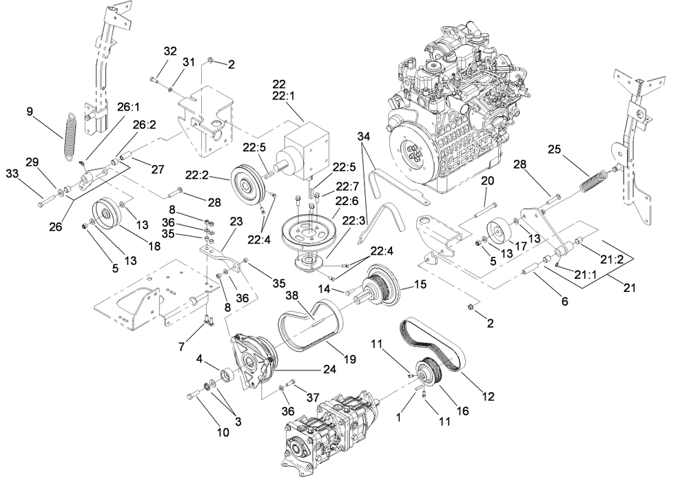 Hydro And Gearbox Assembly Diagram and Parts List for 74279TE (280000001-280999999)(2008) Toro Lawn Tractor
