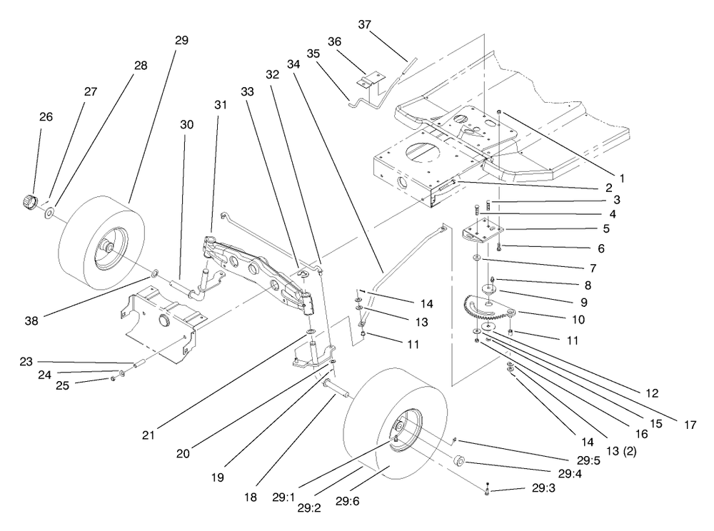 Front Axle Assembly Diagram and Parts List for 71201 8900001 - 8999999 Toro Lawn Tractor