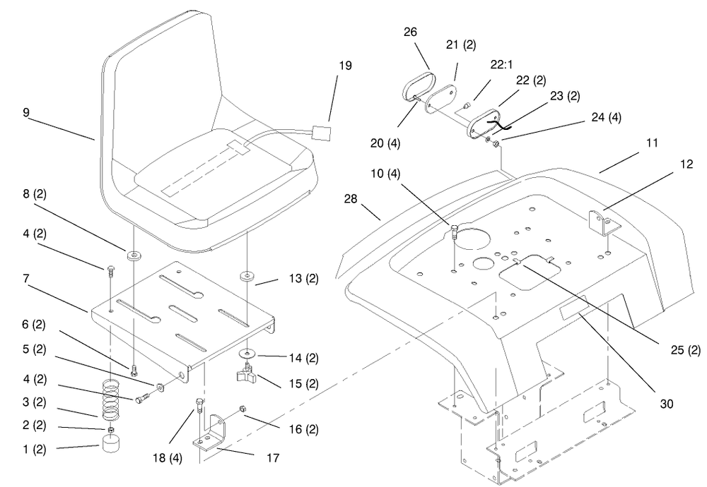Fender, Seat Diagram and Parts List for 73403 6900001 - 6999999 Toro Lawn Tractor