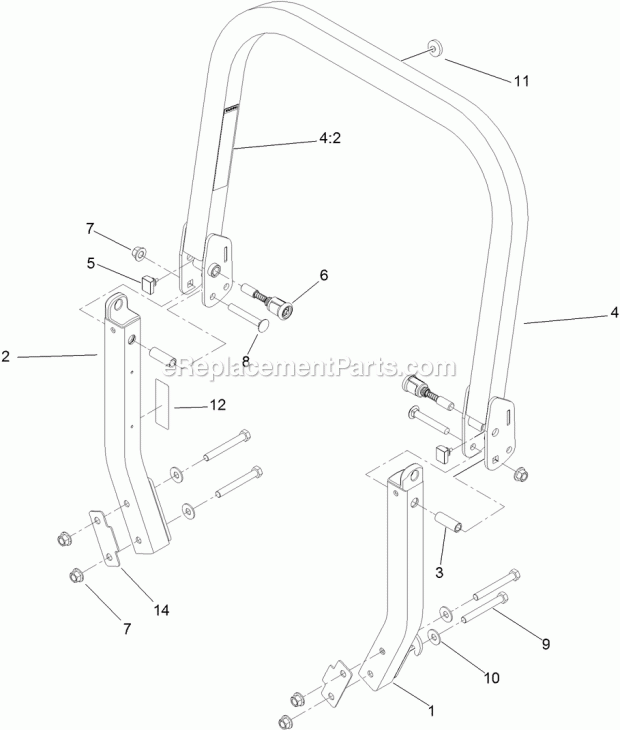 Roll-Over Protection System Assembly No. 116- Diagram and Parts List for 74954 312000001-312999999 Toro Lawn Mower