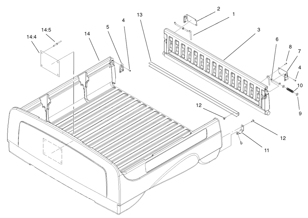 Box And Tailgate Assembly Diagram and Parts List for 12004TC 220000001 - 220999999 Toro Lawn Tractor