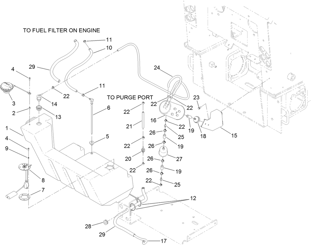 Fuel Tank And Carbon Canister Assembly Diagram and Parts List for 22322 407400000 - 407999999 Toro Lawn Tractor Accessories