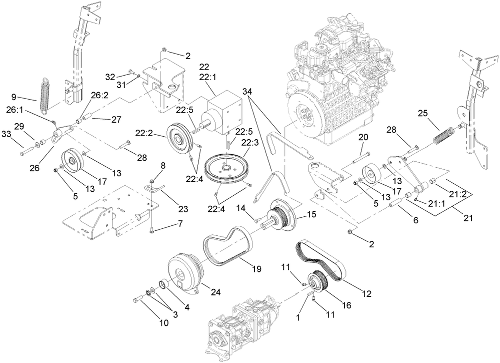 Hydro And Gearbox Assembly Diagram and Parts List for 74274 (270000001-270999999)(2007) Toro Lawn Mower
