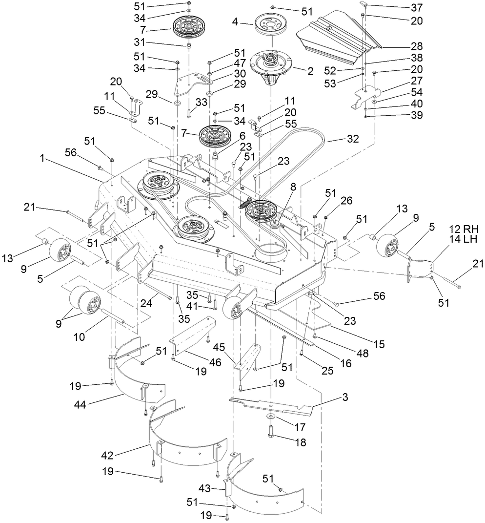 Deck Assembly Diagram and Parts List for 74279TE (313000001-313999999)(2013) Toro Lawn Tractor