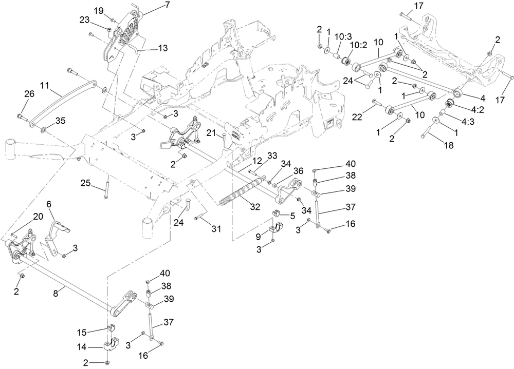 Deck Lift Assembly Diagram and Parts List for 74943CP (312000001-312999999)(2012) Toro Lawn Mower