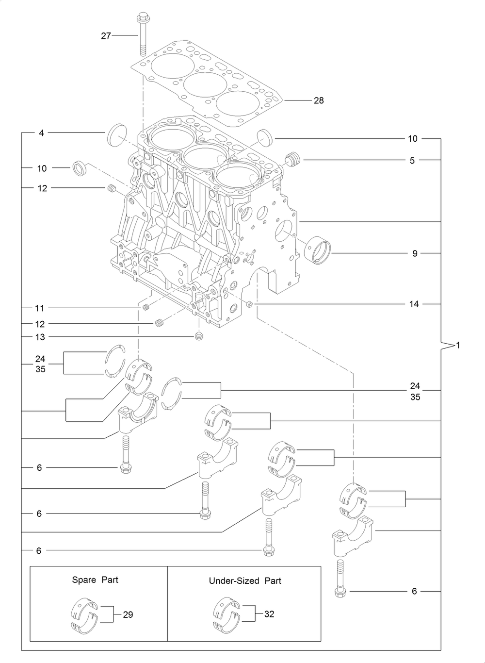 Cylinder Block Assembly Diagram and Parts List for 74072 403226744-404399999 Toro Lawn Mower