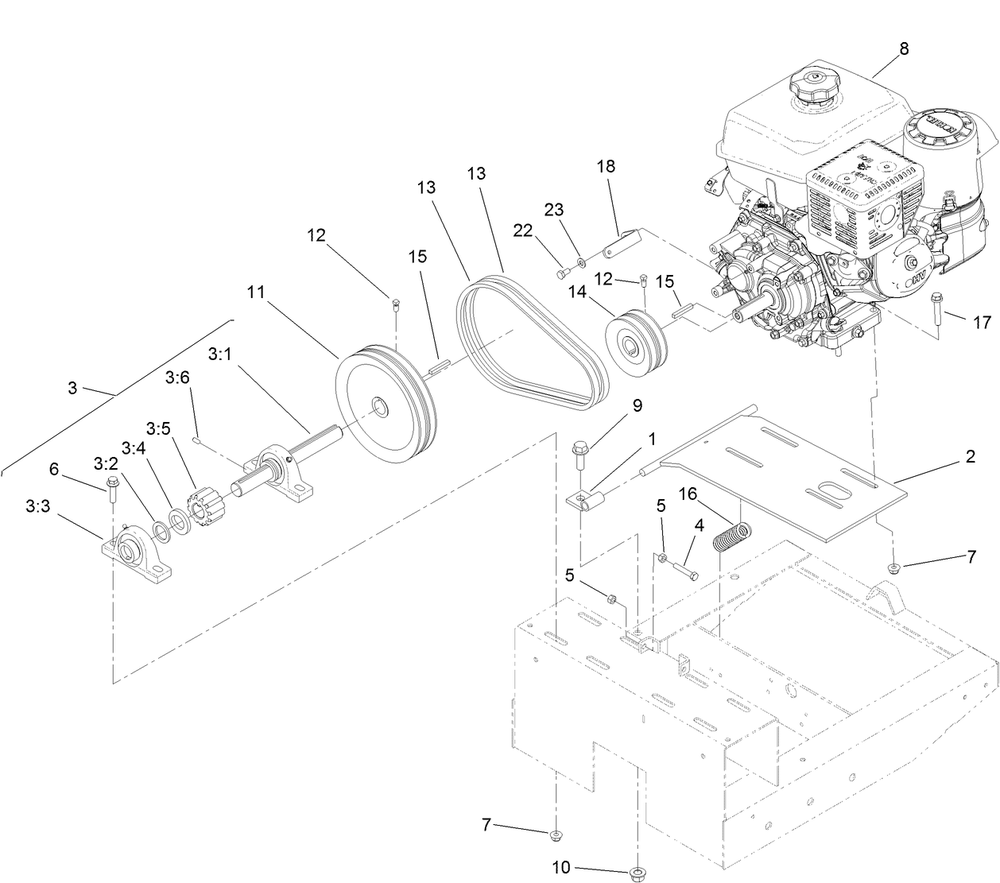 Engine Assembly Diagram and Parts List for 60217 400000000 - 404319999 Toro Cement Mixer