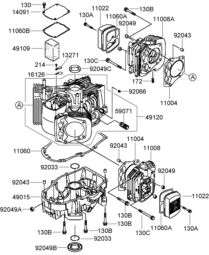 Cylinder And Crankcase Assembly Diagram and Parts List for 74450TE (290000001-290999999)(2009) Toro Lawn Mower