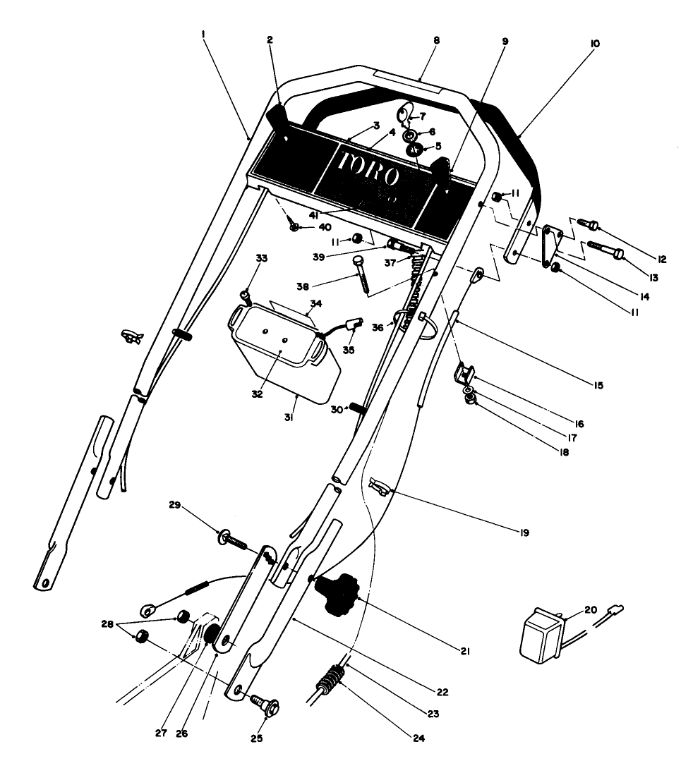 Handle Assembly Diagram and Parts List for 20790 2000001 - 2999999 Toro Lawn Mower