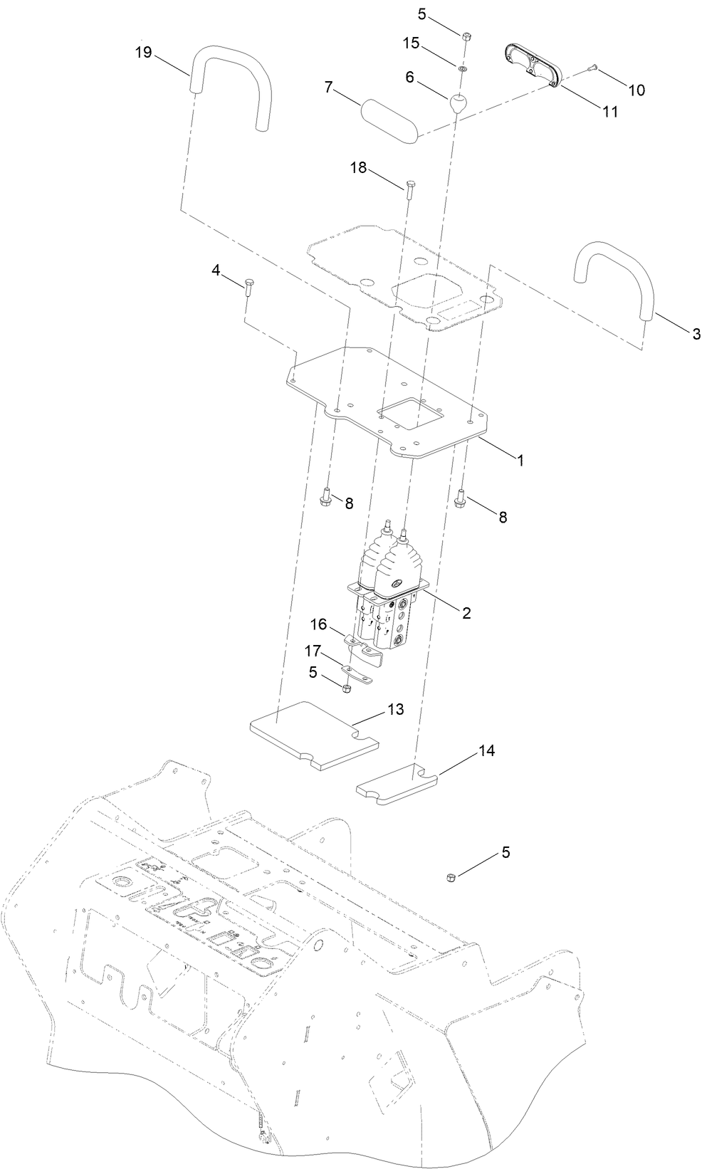 Control Valve And Reference Bar Assembly Diagram and Parts List for 22327G 409990000 - 410479999 Toro Lawn Tractor Accessories