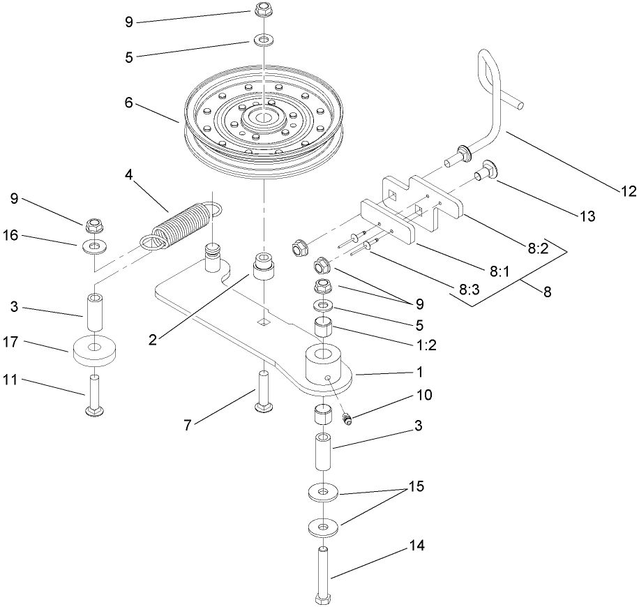 Idler Assembly Diagram and Parts List for 74413 (250000001-250005000)(2005) Toro Lawn Mower