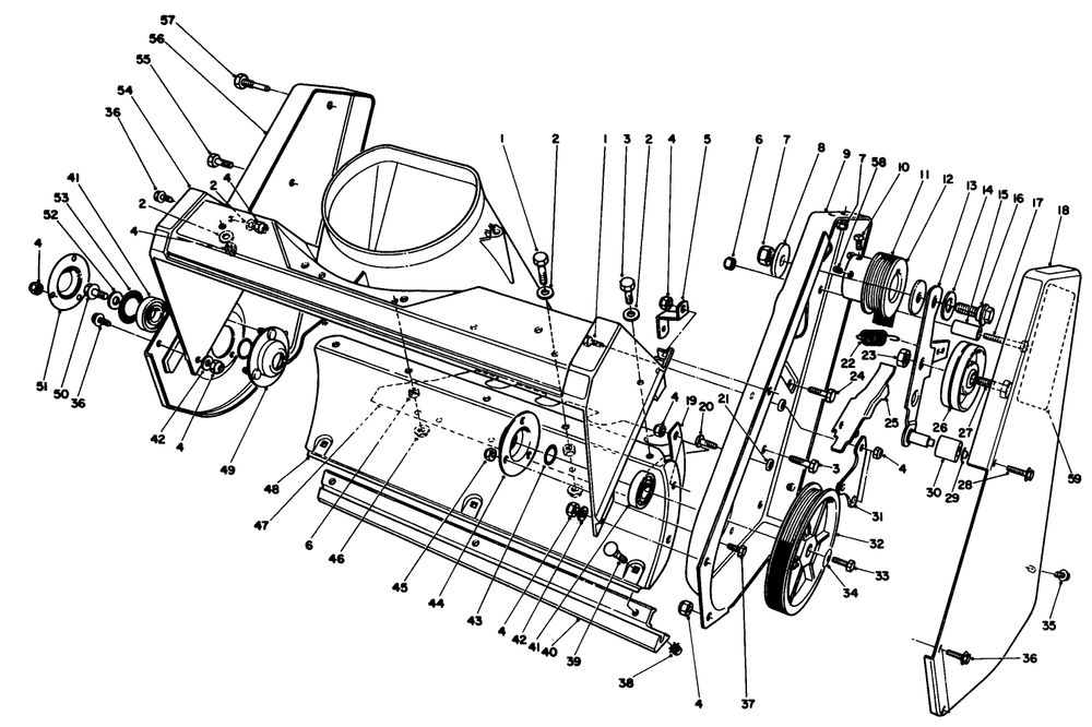 Housing Assembly Diagram and Parts List for 38185 7000001 - 7999999 Toro Snow Blower