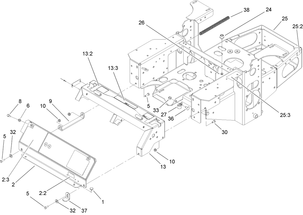 Main Frame Assembly Diagram and Parts List for 74416TE (250005001-250999999)(2005) Toro Lawn Mower