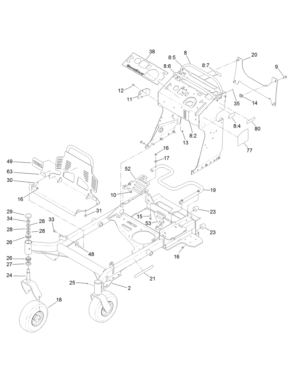 Frame Assembly Diagram and Parts List for 74519 403253175-404314199 Toro Lawn Mower
