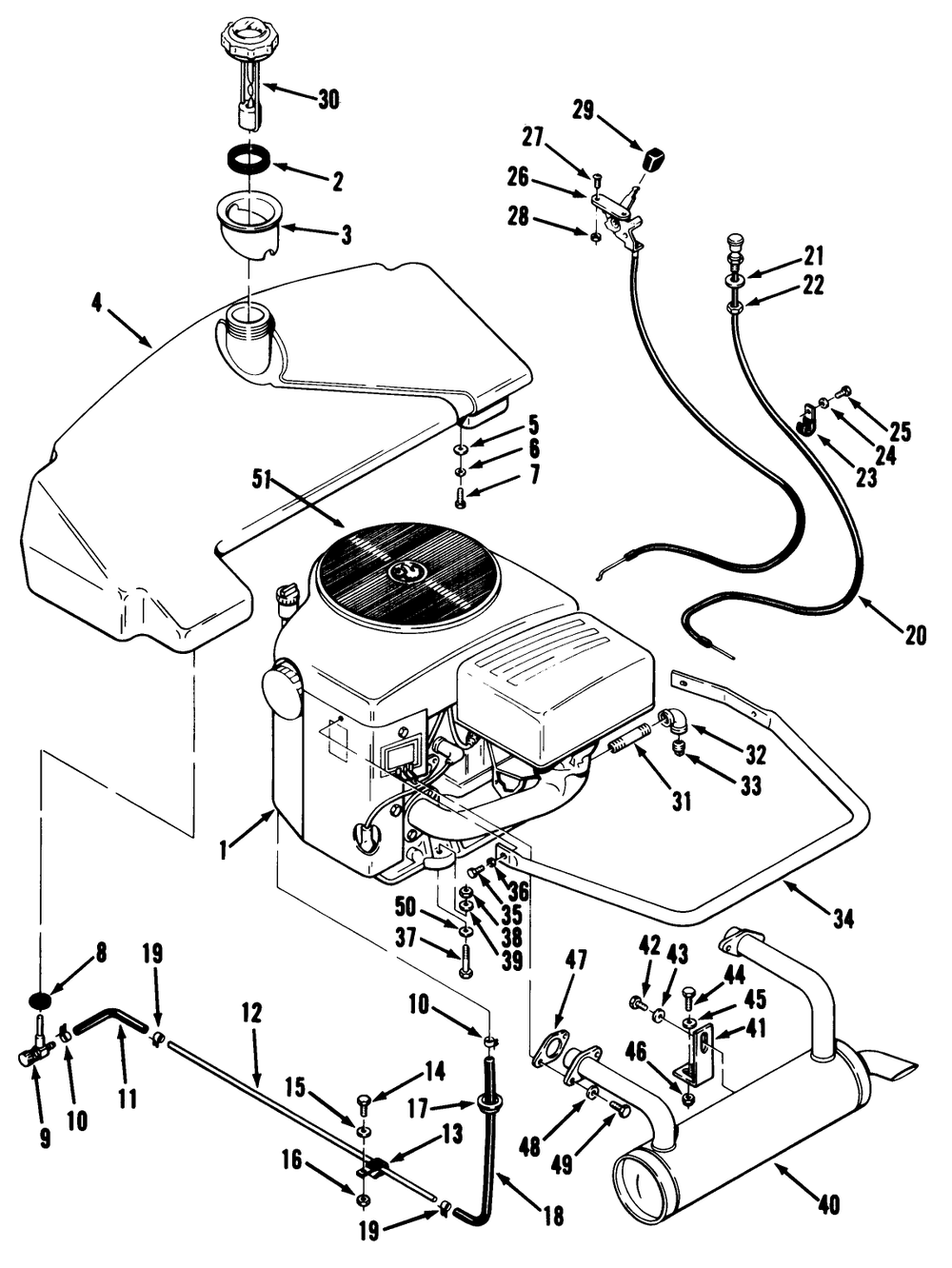 Engine And Fuel Systems Diagram and Parts List for Y1-16OE02  Toro Lawn Tractor