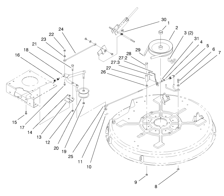 Pulley & Belt Assembly (32" Cutting Unit) Diagram and Parts List for 71201 8900001 - 8999999 Toro Lawn Tractor