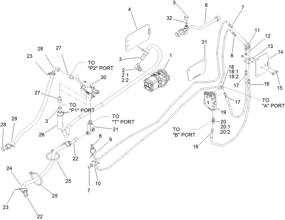 Hydraulic Configuration Assembly Diagram and Parts List for 25530T 323000000 - 999999999 Toro Lawn Tractor Accessories