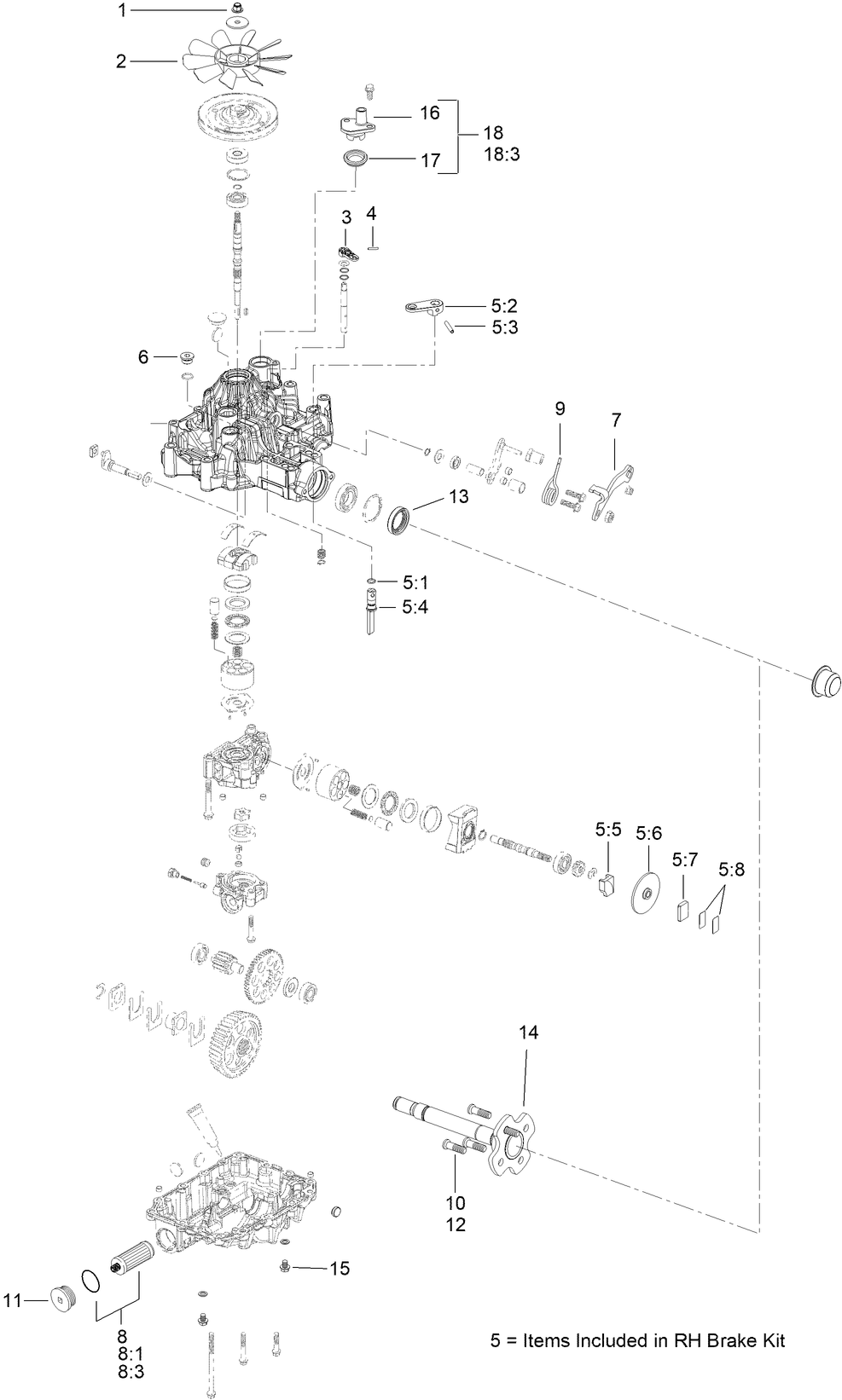 Rh Transmission Assembly No. 161-1324 Diagram and Parts List for 72517 400000000 - 414499999 Toro Lawn Mower