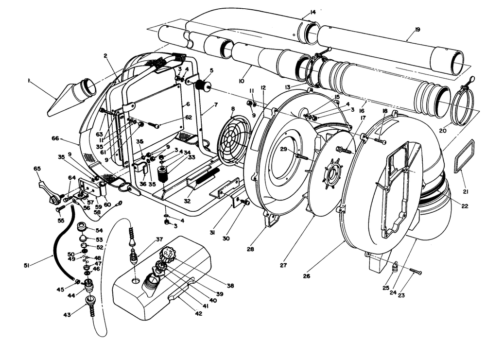 Blower Assembly Diagram and Parts List for 30941 49000001 - 49999999 Toro Leaf Blower / Vacuum