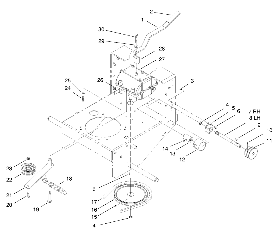 Transmission & Idler Pulley Assembly Diagram and Parts List for 30177 795101 - 799999 Toro Lawn Tractor Accessories