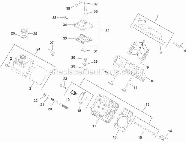 Head / Valve / Breather Assembly Kohler Ch740 Diagram and Parts List for 74282 280000001-280999999 Toro Lawn Mower