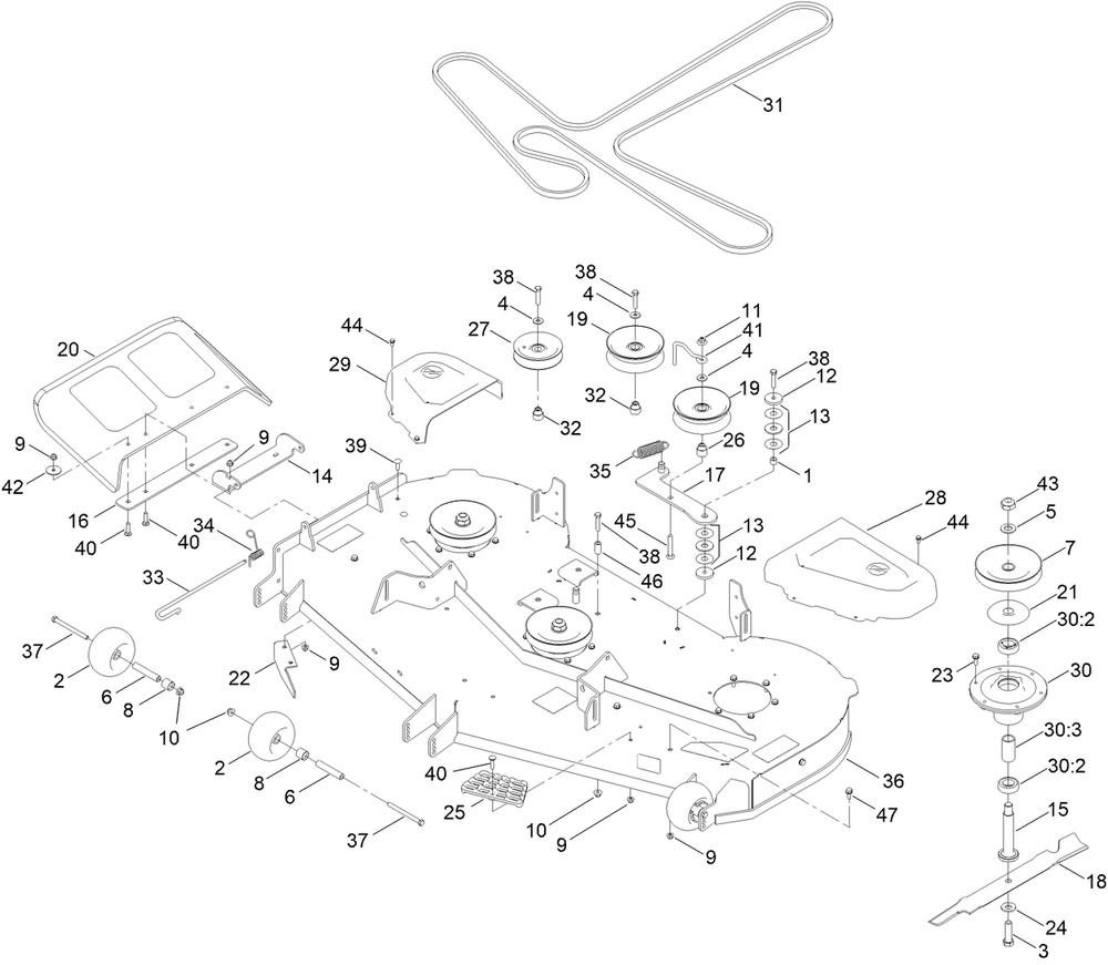 60in Deck Assembly Diagram and Parts List for 76602 414300000 - 415037653 Toro Lawn Tractor