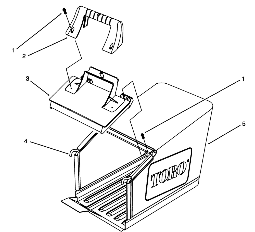 Grass Bag Assembly Diagram and Parts List for 26631B 4900001 - 4999999 Toro Lawn Mower