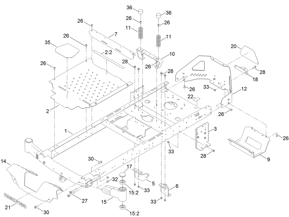 Frame Assembly Diagram and Parts List for 75750 409479951 - 410219308 Toro Lawn Tractor