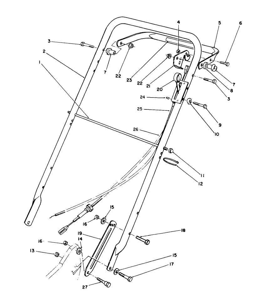 Handle Assembly Diagram and Parts List for 22037B 49000001 - 49999999 Toro Lawn Mower